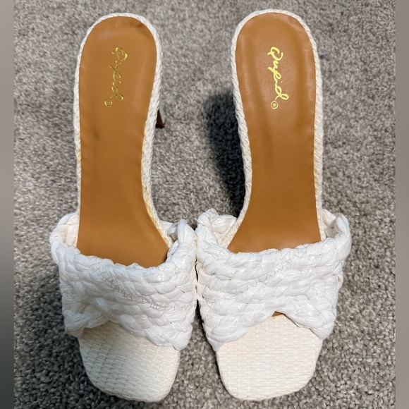 White Braided Heeled Sandals - Picture 1 of 2